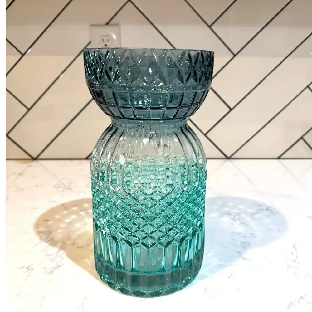 West Elm ombre like teal diamond point pattern vase contemporary spring